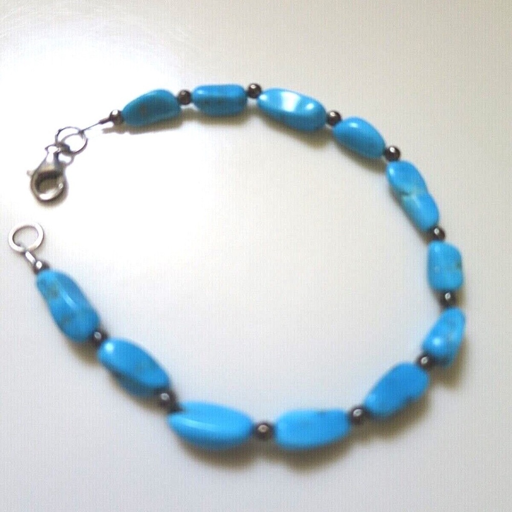 Estate 8" Artisan Natural Genuine Turquoise Native American SS Chunky Bracelet
